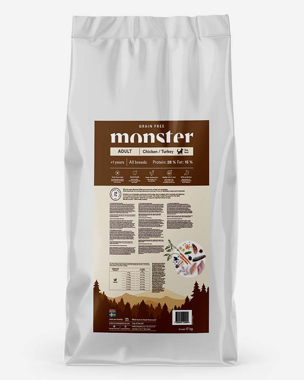 Monster Adult - Kornfritt Kyckling och Kalkon - 17kg