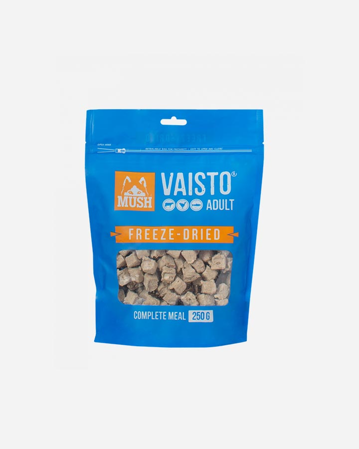 MUSH Vaisto - 250g Frysetorkat Hundfoder - Nötkött - Kalkon - Lax